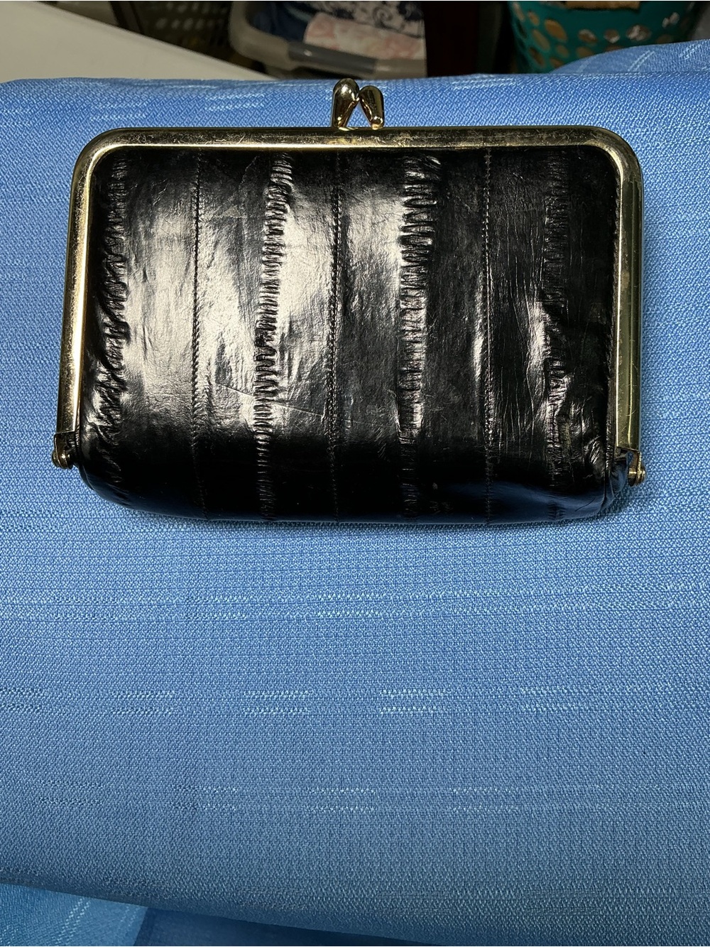 Black Kiss-Lock Wallet Clutch with Metal Frame from 1980-1990